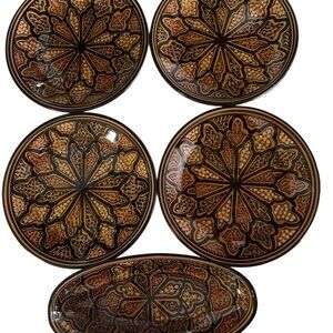 Le Souk Ceramique Tunisia Plate Set Brown Honey Design Pottery Dessert Set Of 5